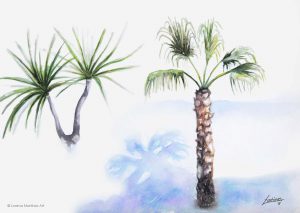 "Palmeras", acuarela sobre papel. Lorena Martínez