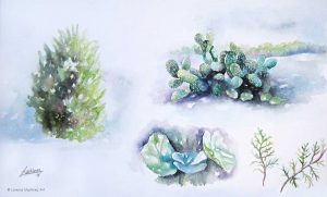 "Paleras y pinos", acuarela sobre papel. Lorena Martínez