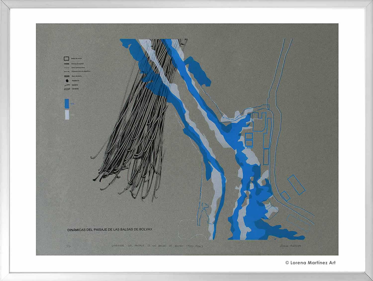 Dinámicas del paisaje de las balsas de Bolvax (1945-1956). Litografía Offset sobre papel. 70x80 cm