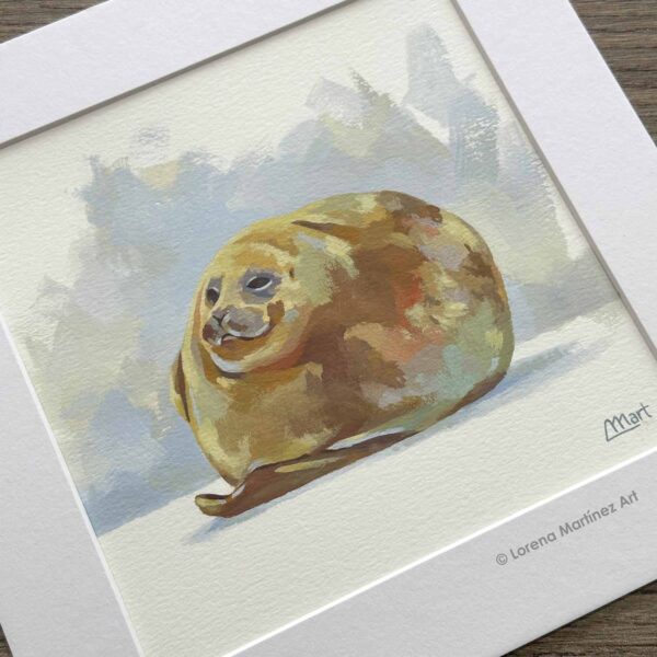 Foca somnolienta, gouache sobre papel